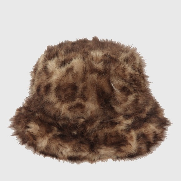 Large Leopard Print Faux Fur Bucket Hat